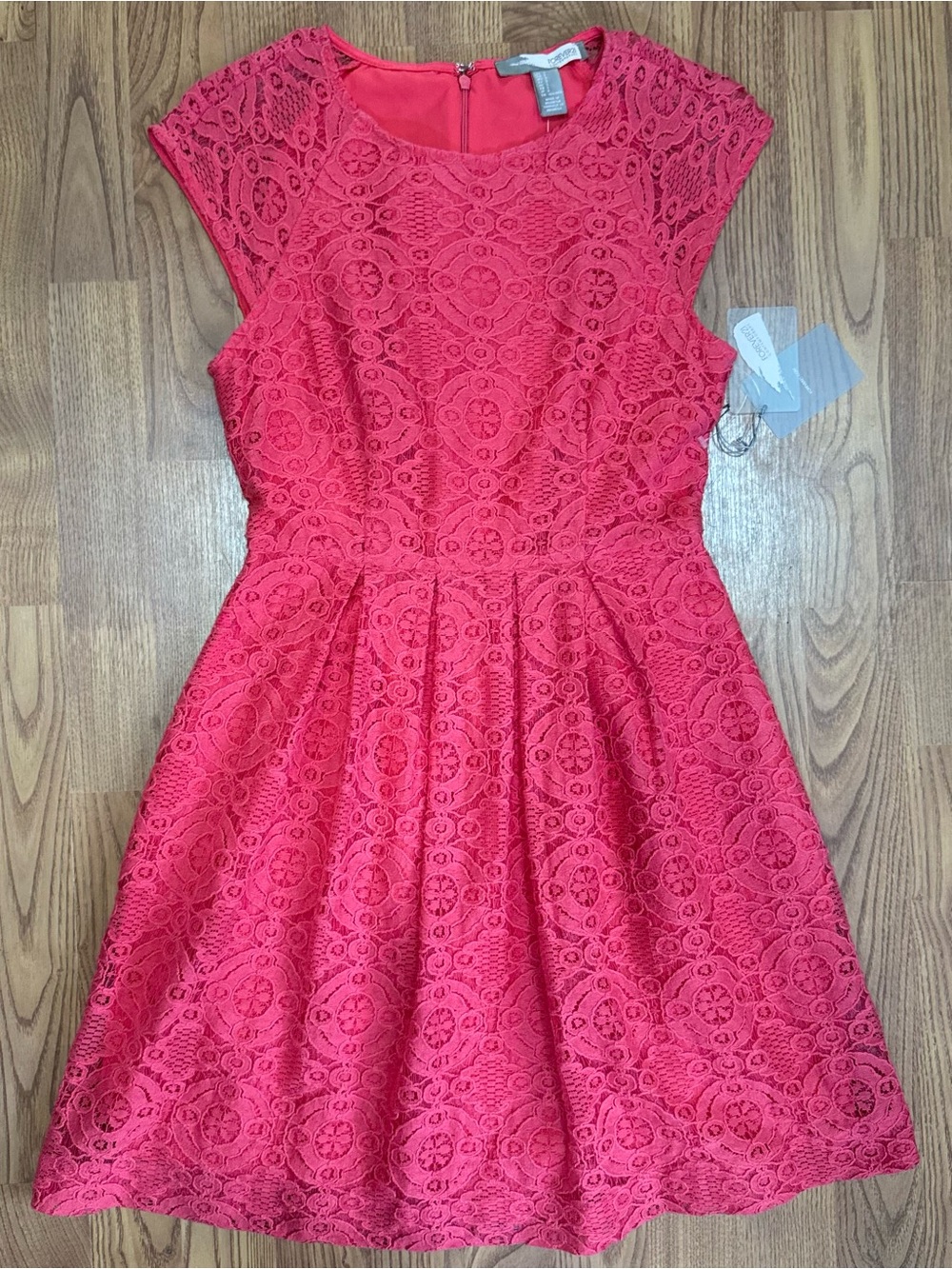❤️ Forever 21 Women’s Pink Lace Fit & Flare Dress Medium Short Sleeve (B19)